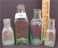 Group of Early Bottles, Unusual Shapes, 9" Tallest