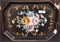 Nice Large 22" Hand Painted Toleware Handled Tray