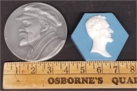 Lenin Medallion & Abe Lincoln Jasperware Cameo