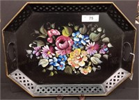 Huge 20" Toleware Tray with Handpainted Flowers