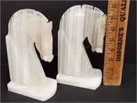 Pair of 8" White Onyx Trojan Horse Bookends