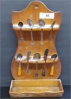 Group of Collector Spoons with Wood Shelf