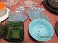 11 pcs glassware: 5 plates, soup cup, candy dishes