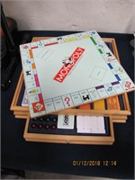 5-in-1 wooden game box: Monopoly, Sorry, checkers,