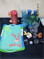 Group of 22 pcs misc cups, paper weights, trays &