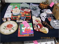 Large group of misc Christmas & Halloween items: