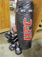 UFC heavy punching bag w/ pair of gloves,