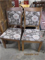 2 Wood chairs w/ cloth back & seat
