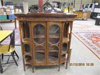 Ornate wood display cabinet w/ glass front