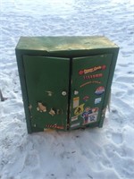 Vintage Metal Cabinet with Stickers on It