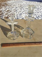 Lot of Two Crystal Religious Cross Candle Holders