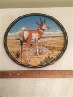 Metal Pronghorn Antelope Painted Tray