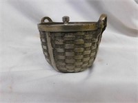 Victor 10 cent woven basket cast iron bank