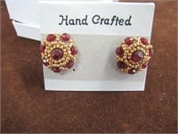 Handcrafted Red and Gold Bead Earrings
