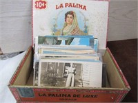 Cigar Box of Assorted Postcards includes Real