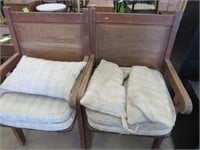 2 Solid Oak with Solid Back Chairs and Cushions