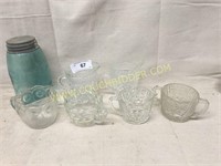 Several pressed glass sugar and creamers
