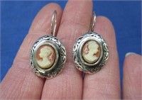 vintage sterling silver cameo earrings