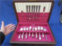 misc. old plated flatware in wooden case