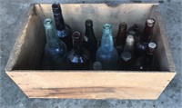 Vintage Wood Box and Bottles