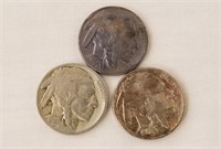 (3) Mixed Dates (1917, 1919, 1919) Buffalo Nickels