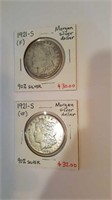 2 1921 Morgan silver dollars