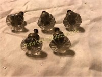 5 antique fancy brass collared knobs