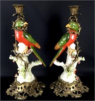 Porcelain Parrot Candle Sticks