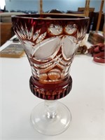 LARGE RED CUT TO CLEAR BOHEMIAN GLASS  VASE
