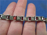 older sterling & red stones 7in bracelet