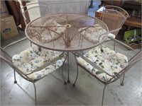 vintage metal patio table & 4 chairs - cushions