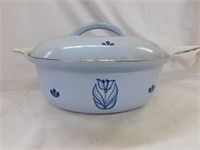 Covered enameled cast iron casserole dish, made