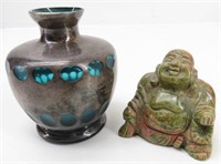 IRICE Bohemian Art Vase and Carved Stone Buddha
