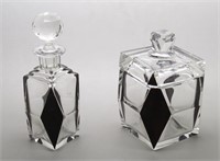 (2) Black & Crystal Art Deco Perfume Bottle &...