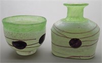 KOSTA BODA Hand Blown/Painted Art Glass Vase & Cup
