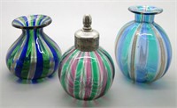 (3) MURANO Stripe Swirl Perfume Bottle & Vases