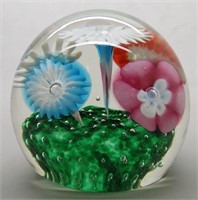 MURANO Style Art Glass Paperweight w/ Flowers