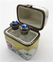Limoges Trinket Box with Mini Perfume Bottles