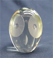 Etched Art Glass Owl Paperweight