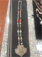 chinese silver necklace with turquoise and coral