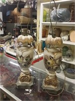 Pair of floral lamps