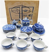 26Pc Blue Willoware Child's Tea Set-Complete