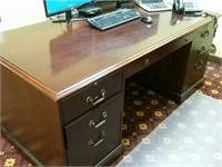 6 Drawer Mahogany Desk with Side Printer Table