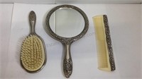 Vintage silver plated brush, comb & hand mirror