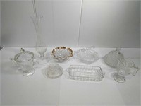 Glass vase, bowls,  saucer and covered dishes