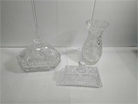 Crystal  vase, butter dish and candy dish