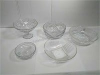 Collection of glass bowls and candy dish