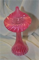 FENTON SIGNED JACK IN THE PULPIT CRANBERRY GLASS