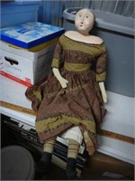 Large Folk Art Doll W/ Hand Painted Face And Cloth