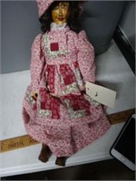 18" Hand Caved And Painted Folk Art Wood Doll In P